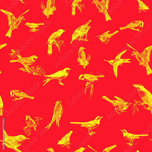 Seamless pattern with floral romantic elements, for your design. Endless texture, sketch humming-birds, watercolor flowers, isolated Vector illustration.