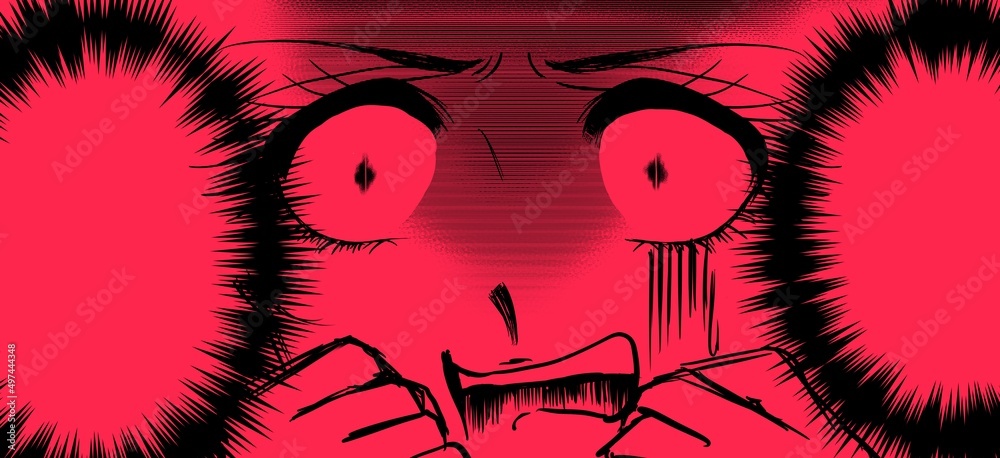 70年代少女漫画恐怖で白目になる美女の顔ドアップイラスト Stock Illustration Adobe Stock