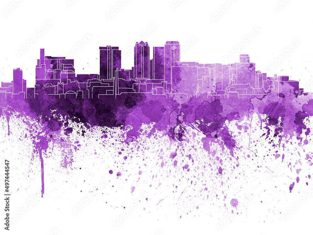 Birmingham AL skyline in purple watercolor on white background