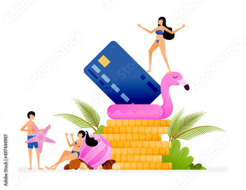 Vector illustration of improvement of the financial sector economy with summer holiday discount sale. Design can be used to landing page, web, website, poster, mobile apps, brochure, flyer, card