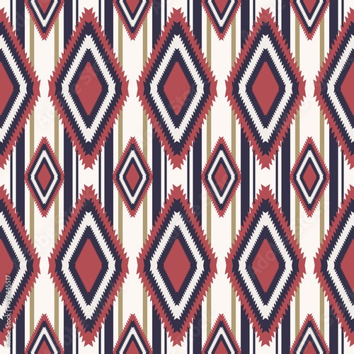 Vector contemporary color aztec geometric rhombus shape with line stripes seamless pattern background. Use for fabric, textile, interior decoration elements, wrapping.