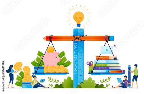 Education illustration of learning costs that become more equitable and accessible for every level of society become more educated. Landing page, web, website, banner, ads, card, apps, brochure, flyer