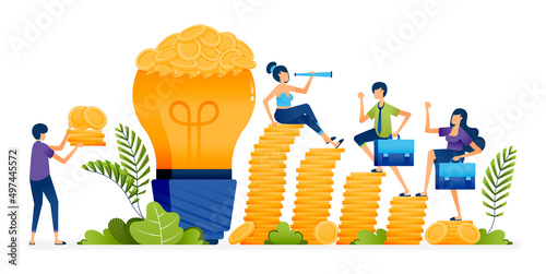 Business illustration of investment ideas to increase profitability and develop more efficient and sustainable businesses and jobs. Landing page, web, website, banner, ads, card, apps, brochure, flyer