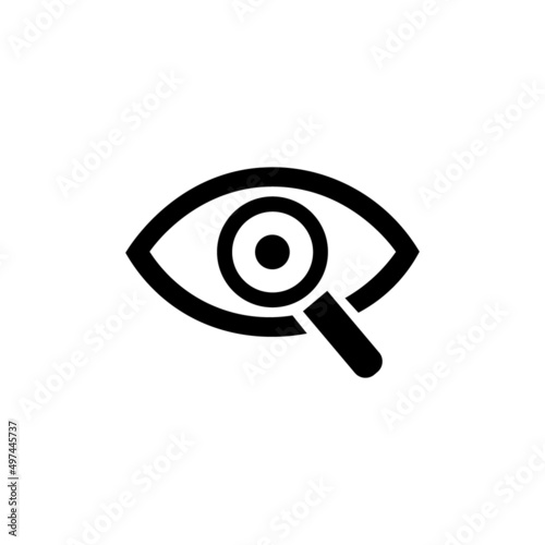 Eye icon with a magnifying glass on a white background - stock vector