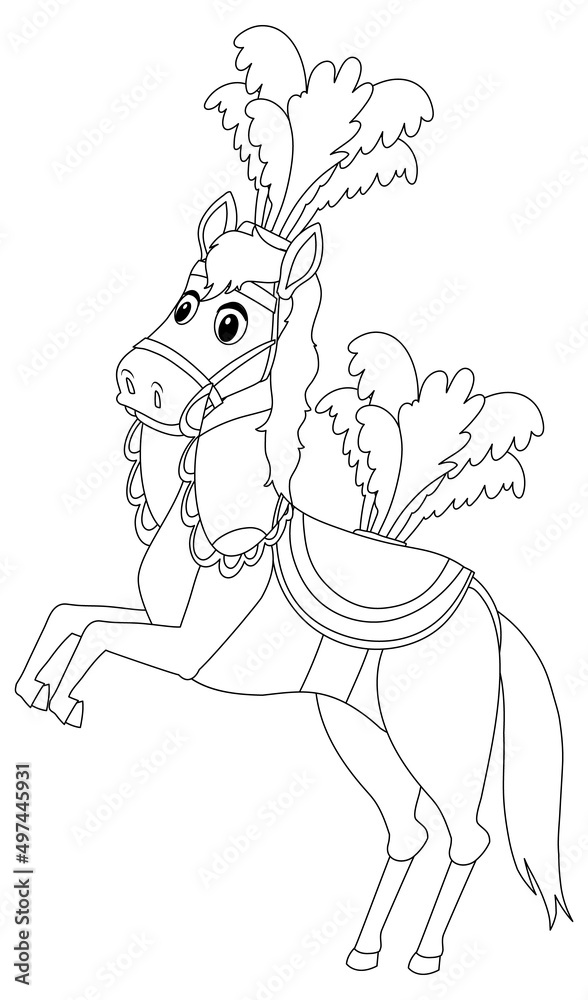 Circus horse black and white doodle character
