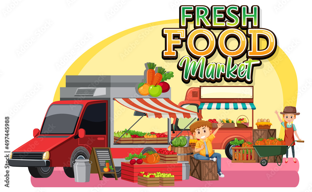 Naklejka premium Flea market concept with fresh food shop