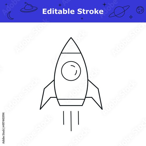 Rocket line icon with editable stroke. Astronomy, space theme pictogram. Spaceship simple symbol isolated on white background