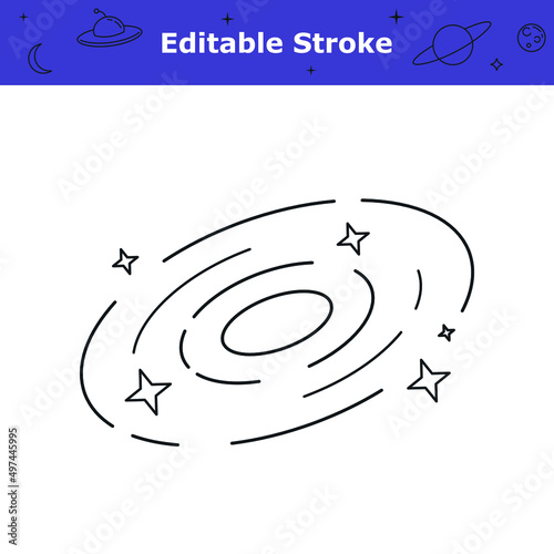 Galaxy icon with editable stroke. Universe, outer space simple symbol isolated on white background. Black hole. Astronomy theme pictogram