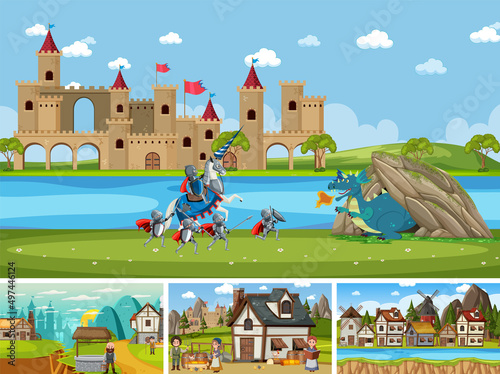 Set of different scene medieval