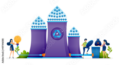 Illustration of Processing waste into new renewable energy biomass that more environmentally friendly and low in carbon dioxide. Can be used to web, website, poster, mobile apps, brochure, ads, flyer