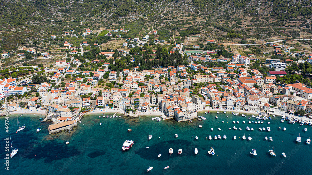 Aerial view of Komiza, Island Vis, Croatia