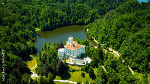 Aerial view of Trakoscan Castle, Trakoscan, Croatia