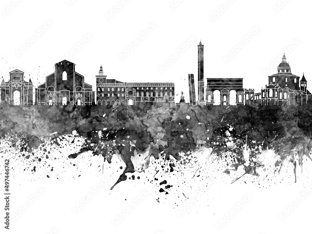Bologna skyline in black watercolor