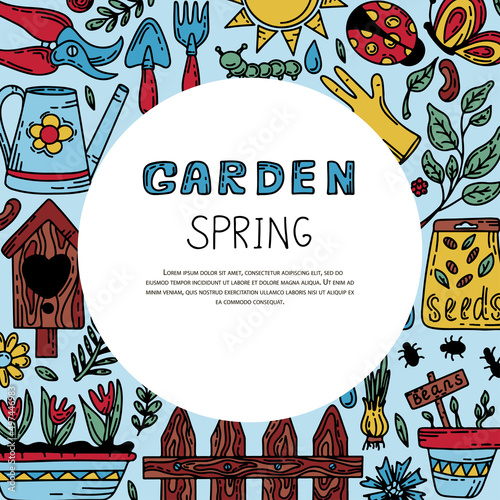 Vector gardening doodle banners. Cartoon hand drawn isolated design horticulture elements. Spring set for gardening and floriculture. Sketch of a nerd hobby icon