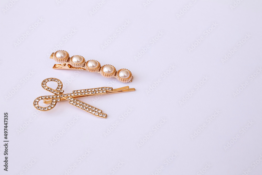 Pearl hair clip beauty trendy accessories on white background isolation Pearl hair clip beauty trendy accessories on white background isolation