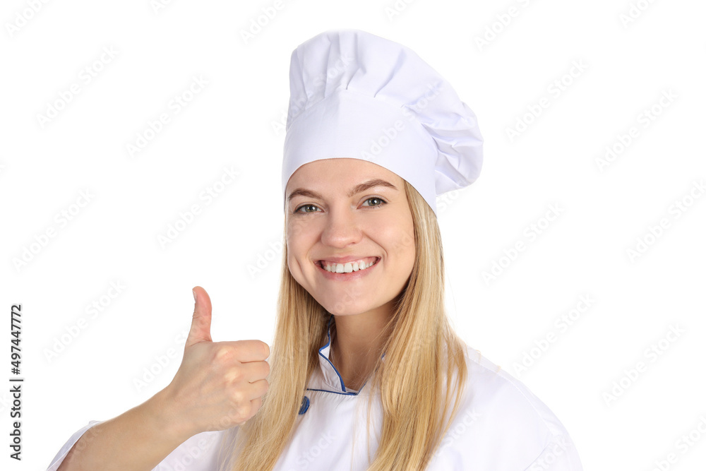 Young attractive chef woman isolated on white background Young attractive chef woman isolated on white background