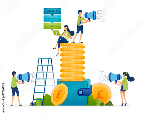Illustration of manage finances well to increase growth of savings and emergency funds. wallet filled with stacks of coins so that it towers. Can be used for website, mobile app, poster, flyer, banner