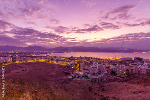 Canvas-taulu Winter sunrise view of Eilat, Aqaba and the Gulf