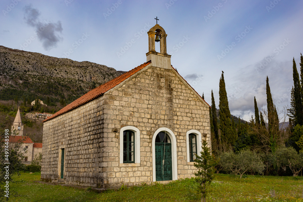 Church of the Most Holy Trinity in village Pridvorje. Konavle region. Croatia.