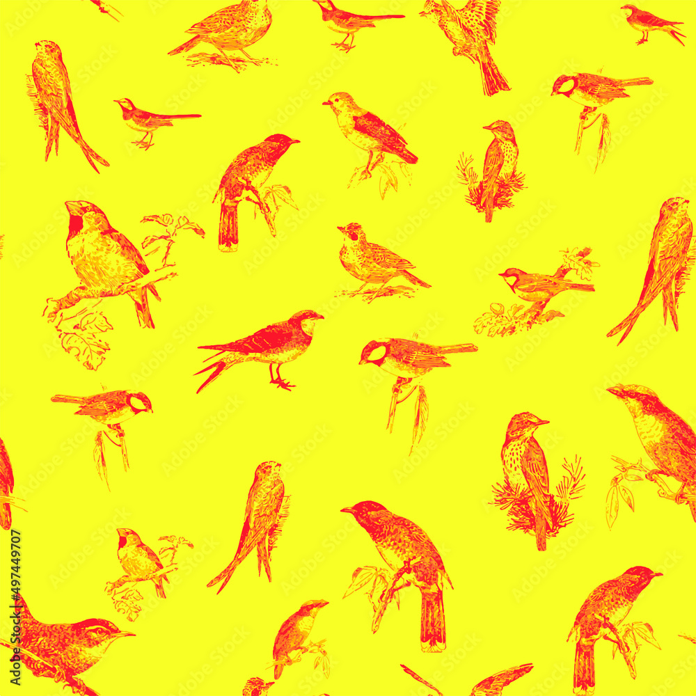 Seamless pattern with floral romantic elements, for your design. Endless texture, sketch humming-birds, watercolor flowers, isolated Vector illustration. Seamless pattern with floral romantic elements, for your design. Endless texture, sketch humming-birds, watercolor flowers, isolated Vector illustration.