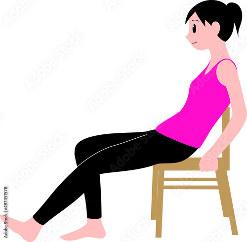 椅子に座って足を伸ばしている女性（主線なし）