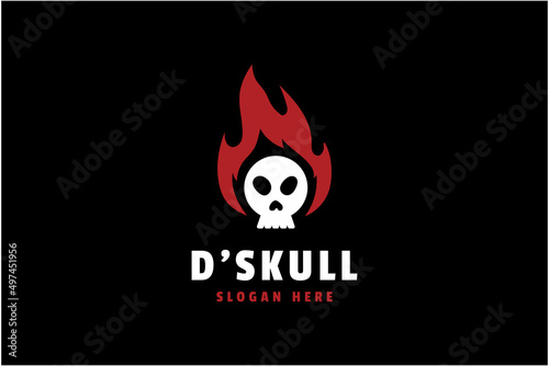 Skull fire logo design template. business company symbol.