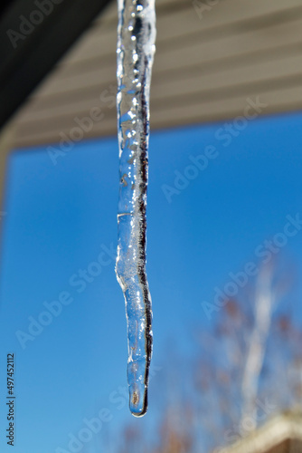 clear icicle hanging from the roof