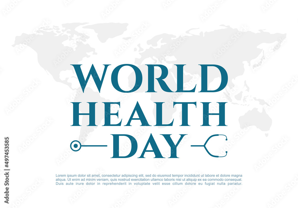 Obraz premium World health day background banner poster with world map on white background.
