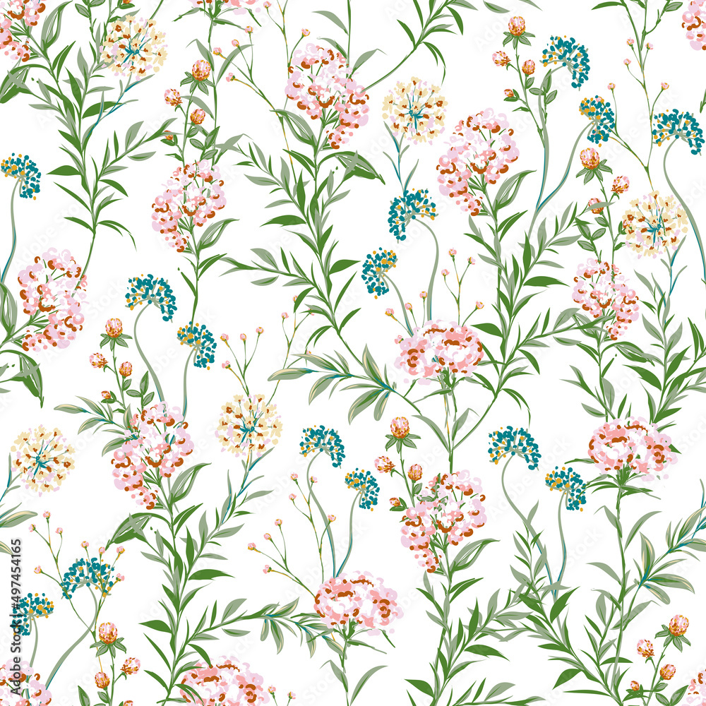 Pattern with hand-painted wildflowers