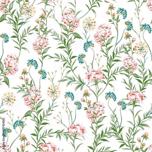 Hand drawn paint brused Wild flower  Meadow floral Seamless pattern Vector illustration artistic style  Design for fashion   fabric  textile  wallpaper  cover  web   wrapping