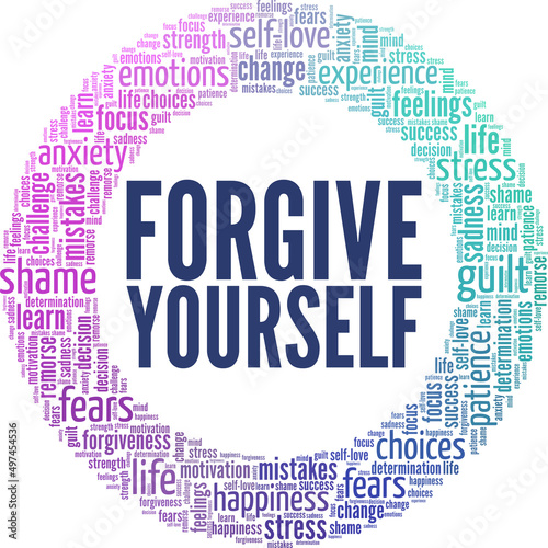 Forgive Yourself conceptual vector illustration word cloud isolated on white background.