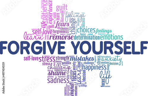 Forgive Yourself conceptual vector illustration word cloud isolated on white background.