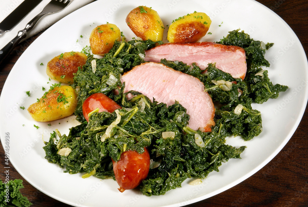 German Green Cabbage with Sausages and Meat German Green Cabbage with Sausages and Meat