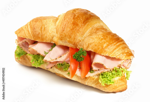 Croissant with Ham - Isolated on white Background