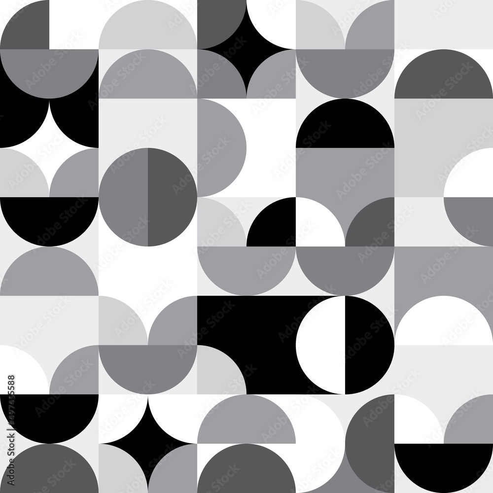 Retro 60's and 70's style vector seamless minimalist pattern - 60's and 70's geometric textile design with circles and abstract shapes in black and white
Retro 60's and 70's style vector seamless minimalist pattern - 60's and 70's geometric textile design with circles and abstract shapes in black and white