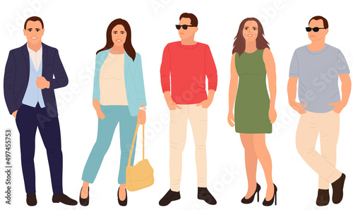 standing in a row people flat design, isolated, vector