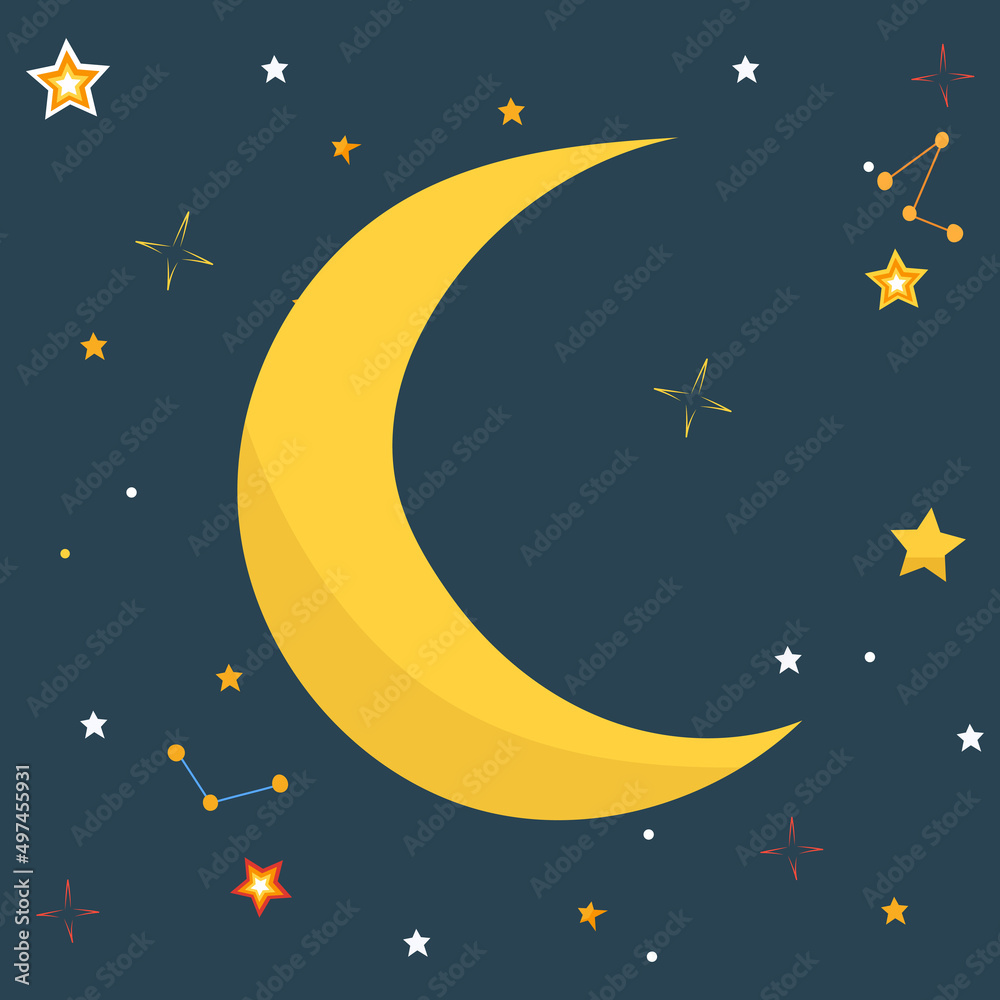 Fototapeta premium month on the background of the starry sky doodle drawing vector