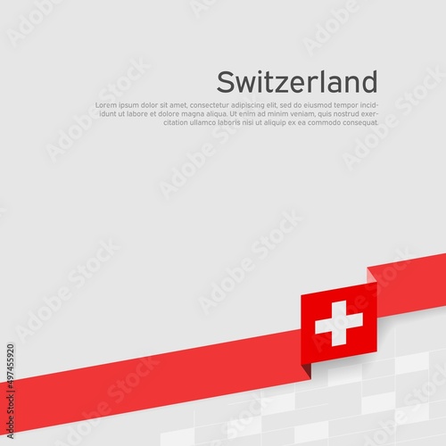 Switzerland flag on a white background. Vector banner design, switzerland national poster. Cover for business booklet. Ribbon with the swiss flag. State patriotic, flyer, brochure