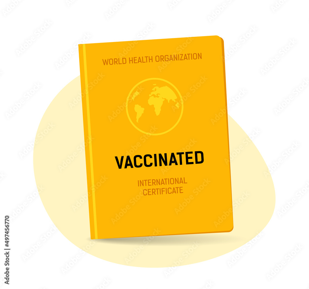 Vaccinated, international certificate. Yellow Vaccine passport icon. Vaccinated, international certificate. Yellow Vaccine passport icon.