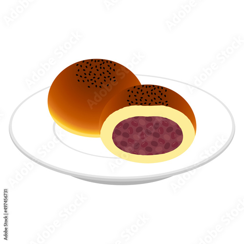 あんパン 単品と断面 お皿