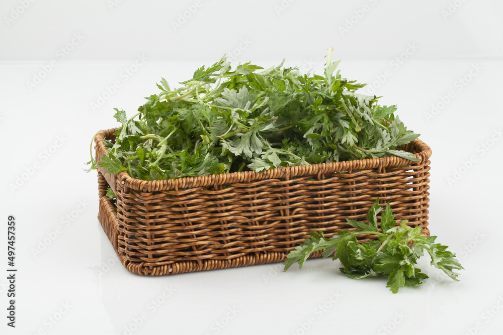 Naklejka premium mugwort, spring vegetables, spring vegetables, spring, green, leaf vegetables, food ingredients,