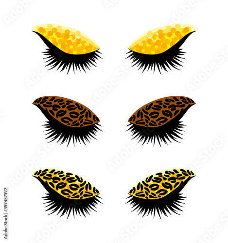 Beauty eye look isolated vector sketch, animal print icon outline drawing. Makeup logo design element concept. Black leopard eyelashes female cosmetic fashion glamour girl.