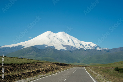 A road in the mountains. Elbrus - the highest mountain in Europe © Юрий Бартенев