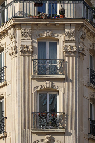 Legendary Parisian Haussmann facades on old 19th century houses