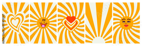 Set of hipster retro cool psychedelic elements. A collection of groovy cliparts from the 70s. acid wave rainbow backgrounds in 1970s 1960s hippie style. Abstract design of cartoon. Trend vector