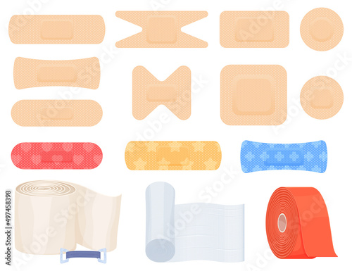 Set of medical bandages elastic bandages. Elements of health care health care first aid. Vector illustration on a white background.