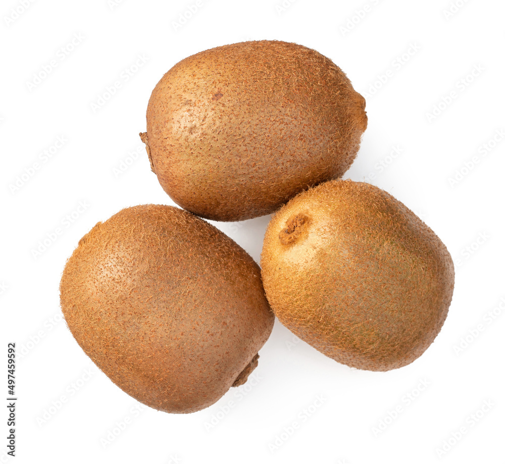 Whole kiwi fruits isolated on the white background, top view. Whole kiwi fruits isolated on the white background, top view.