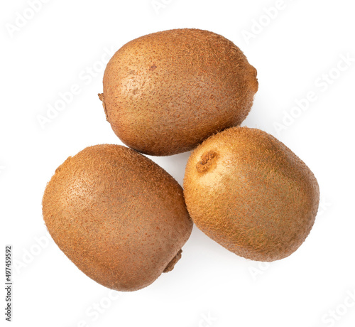 Whole kiwi fruits isolated on the white background  top view.