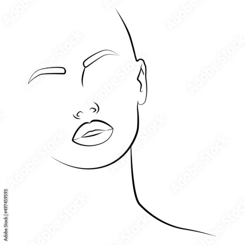 A woman's face in an artistic style with one line. Continuous portrait in real time. Linear portrait.