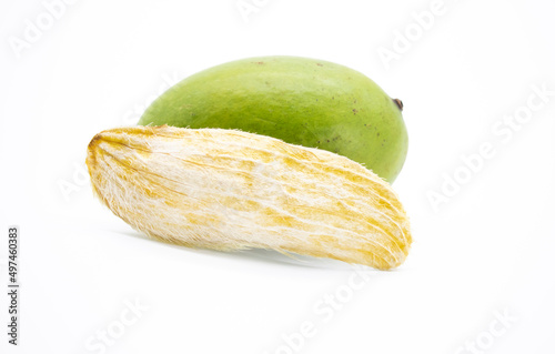 selective focus, mango with mango seeds isloate on white background photo